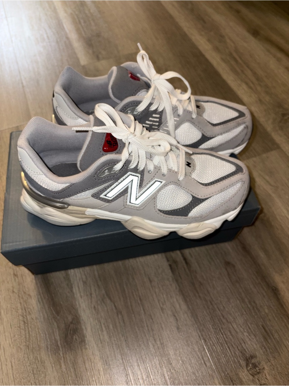 New Balance 9060 Gray, White & Cream Chunky Running Sneakers